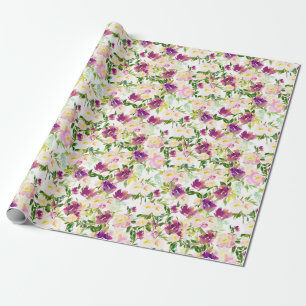 Papel De Presente Pêssego Pêssego Borgonha Floral