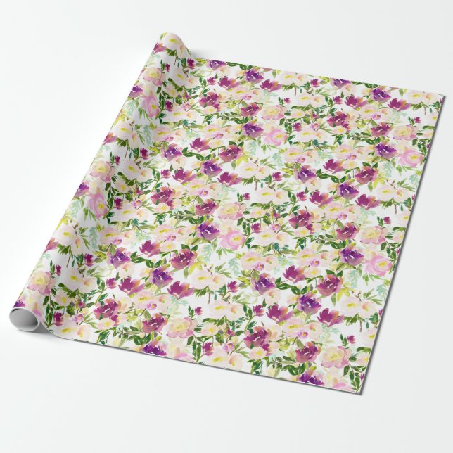 Papel De Presente Pêssego Pêssego Borgonha Floral (Desenrolado)
