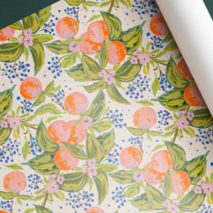 Papel De Presente Pêssegos coloridos com flores