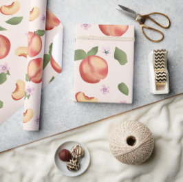 Papel De Presente Pêssegos e Blossomas de Aquarela Botânica