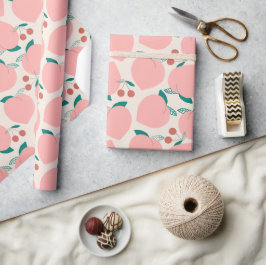 Papel De Presente Pêssegos e Cerejas Vermelhas Padrão de Fruta
