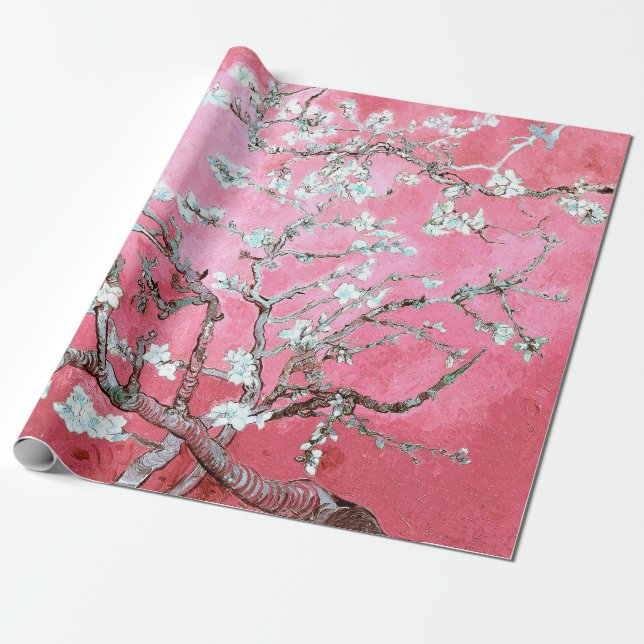 Papel De Presente Pêssegos Van Gogh Flores de Amendoeira (Desenrolado)