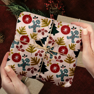 Papel De Presente Pessegueiros festivos Árvore de Natal e Pão de Gen