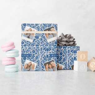 Papel De Presente Pessoalizado Floral Folclórico Azul Nórdico Person