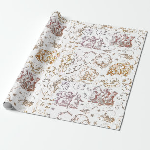 Papel De Presente Pessoas Vintage Dançando Dourado Toile Rosa