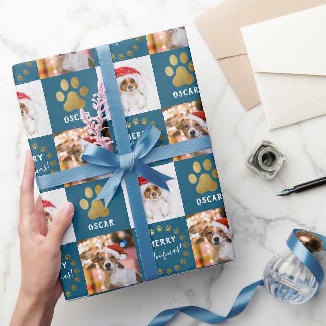 Papel De Presente Pet Dog Puppy Blue Puppy - Patas Douradas Personal (Presentear)