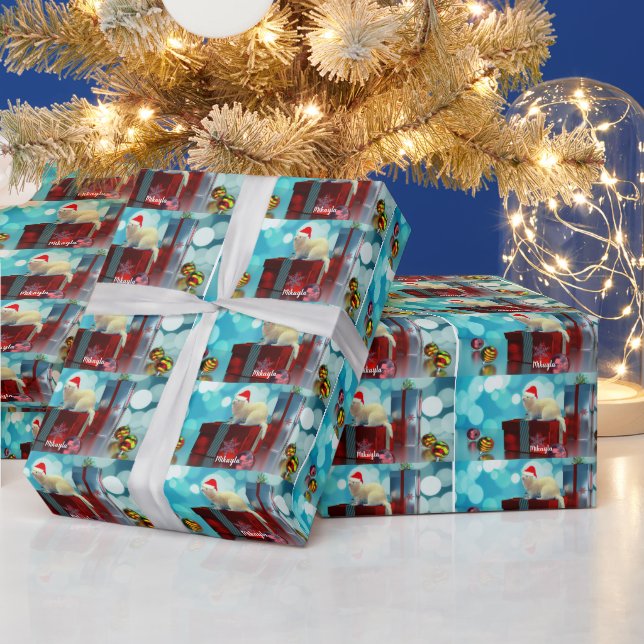 Papel De Presente Pet Ferret Branco em Santa Hat  (Feriados)