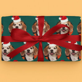 Papel De Presente Pet Photo Santa Hats na Cabeça de Natal Verde