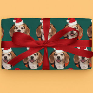 Papel De Presente Pet Photo Santa Hats na Cabeça de Natal Verde