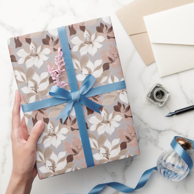 Papel De Presente Pétalas Abstratas Estilizadas em Cores da Moda (Presentear)