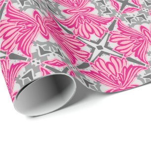 Papel De Presente Pétalas de Flor de abstrato Fuchsia Rosa e Cinza