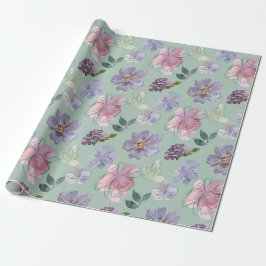 Papel De Presente Pétalas Púrpuras Cor-de-Rosa Mint Fundo Verde