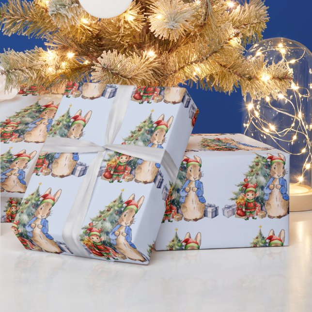 Papel De Presente Peter o Coelho com Elf e árvore de Natal (Feriados)