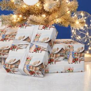 Papel De Presente Peter, o Coelho com Elf e paisagem nevada