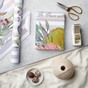 Papel De Presente Petra's Love Watercolor Texto personalizado com fa