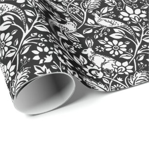 Papel De Presente Pheasant and Hare Patterno, Preto e Branco
