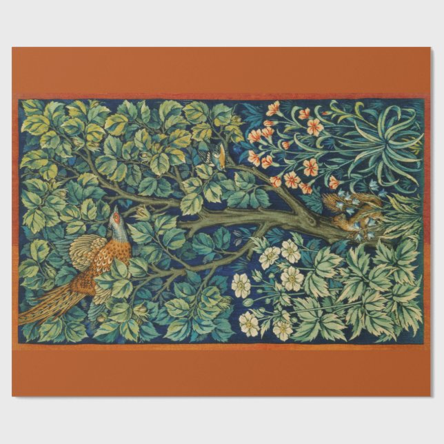 Papel De Presente Pheasant Bird em uma árvore (por William Morris) (Aberto)