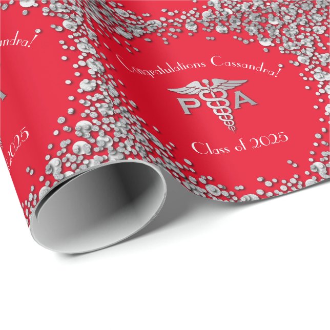 Papel De Presente Physician Assistant PA Graduation Red Silver (Ponta do rolo)