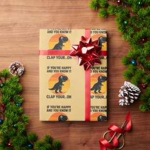 Papel De Presente Piada do T Rex Retro Engraçado Bater as Mãos Oh Di