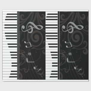 Papel De Presente Piano lunático e notas musicais