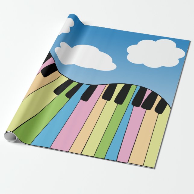 Papel De Presente Piano Música Pastel Teclado Azul Céu (Desenrolado)