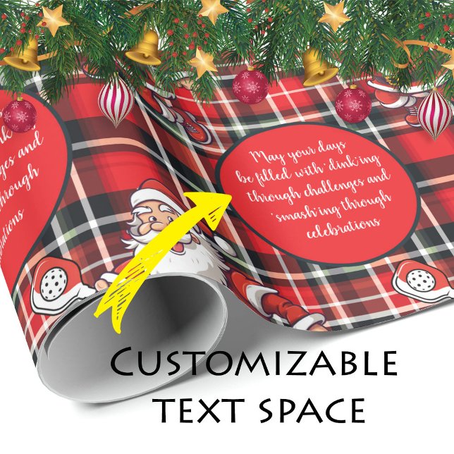 Papel De Presente Piceball 🎅 Natal personalizável (Customizable 🎅Christmas pickleball Wrapping Paper)