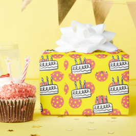 Papel De Presente Pickleball com Bolo de Aniversário sobre fundo ama