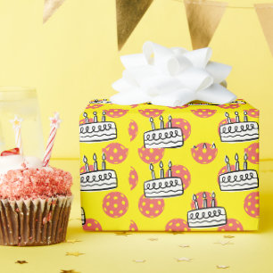 Papel De Presente Pickleball com Bolo de Aniversário sobre fundo ama