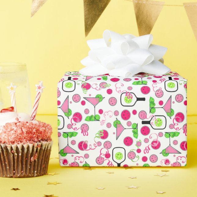 Papel De Presente Pickleball Party Celebration Cosmo Cocktail White (Festa de aniversário)