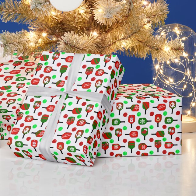 Papel De Presente Pickleball Red Paddles Balls X-Mas (Feriados)