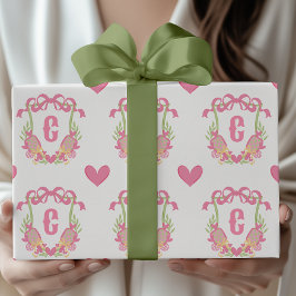 Papel De Presente Pickleball rosa e verde Paddleball em Monograma Cr