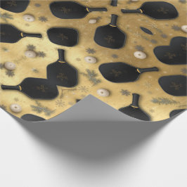 Papel De Presente Pickleball temático de Natal Preto e Dourado