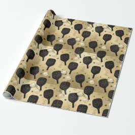 Papel De Presente Pickleball temático de Natal Preto e Dourado