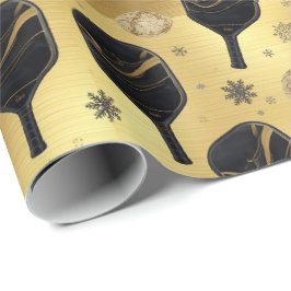 Papel De Presente Pickleball temático de Natal Preto e Dourado