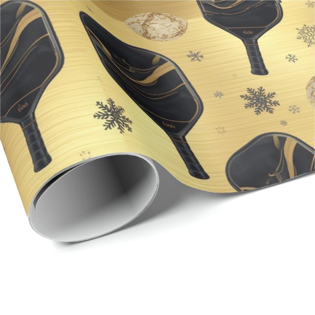 Papel De Presente Pickleball temático de Natal Preto e Dourado (Ponta do rolo)