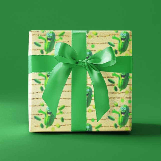 Papel De Presente Pickleman verde engraçado em Dourado plano (Criador carregado)