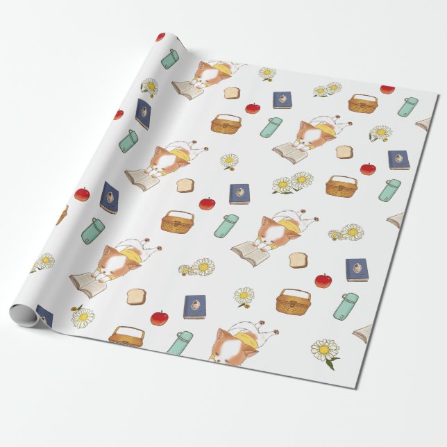 Papel De Presente Picnic Time Mochi Reading a book white  (Desenrolado)