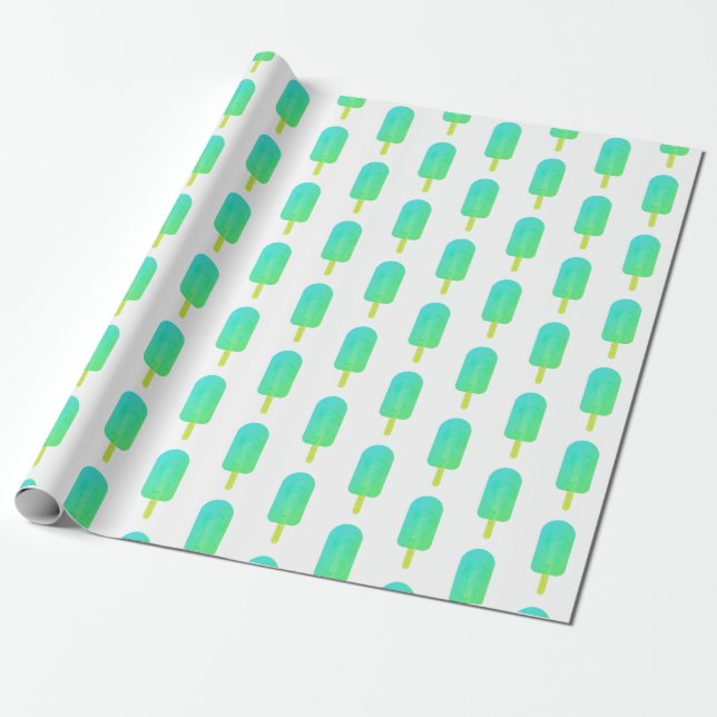 Papel De Presente Picolé bonito, verde-padrão/óleo de turquesa (Desenrolado)