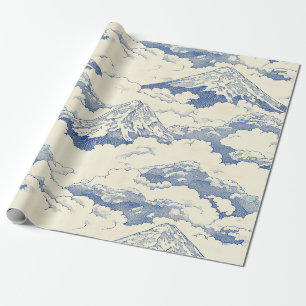 Papel De Presente Picos Nevados Azuis Enevoados Padrão Cênico da Nat