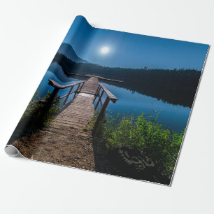 Papel De Presente Píer à noite sob lua cheia