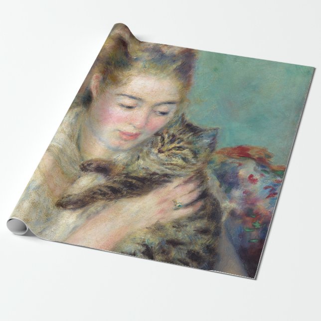 Papel De Presente Pierre-Auguste Renoir - Mulher com um Gato (Desenrolado)