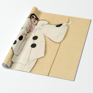 Papel De Presente Pierrot Com Rosa Rosa por Sophia Chiostri