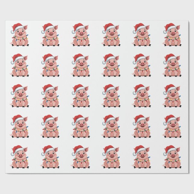 Papel De Presente Pig Christmas Santa Hat Xmas Holiday Xmas Pigmass (Aberto)