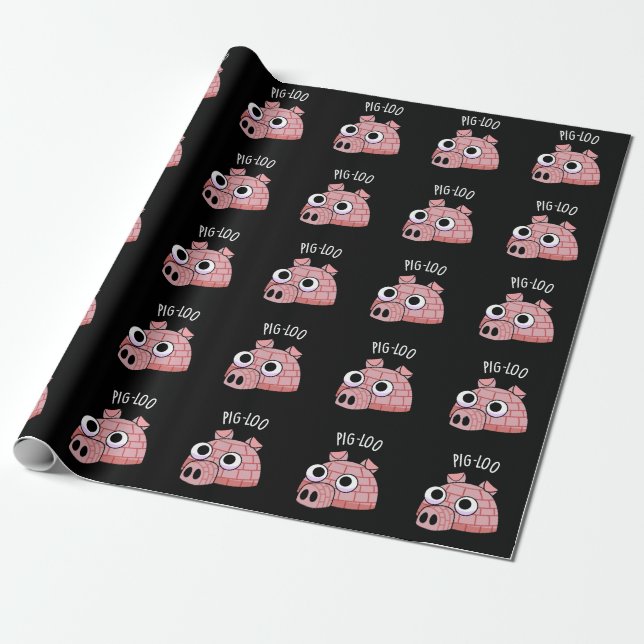 Papel De Presente Pig-loo Igloo Engraçado Trocadilho Fundo Escuro (Desenrolado)