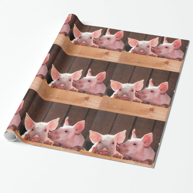 Papel De Presente Pigletas Cor-de-rosa, Padrão de Fotografia Animal (Desenrolado)