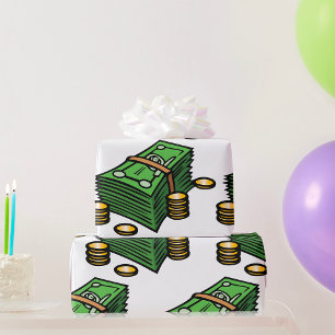 Papel De Presente Pilha de Dinheiro com Moedas Dinheiro