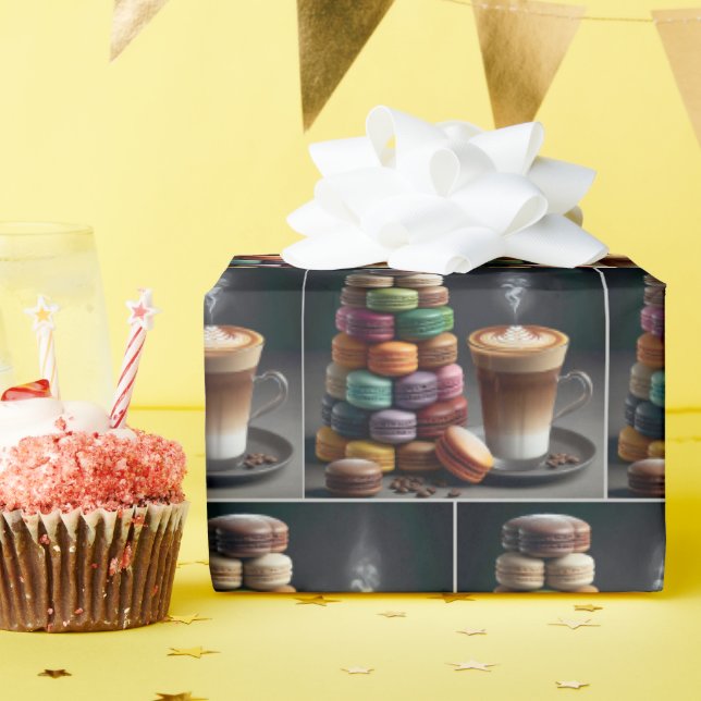 Papel De Presente Pilha de Macaron com Latte (Festa de aniversário)