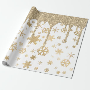 Papel De Presente Pilha de Padrão Dourada de Floco de Neve de Natal