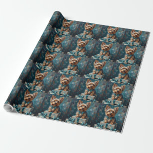 Papel De Presente Pilha de Presentes de Férias de Cachorro Yorkshire