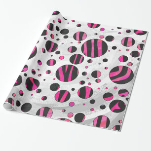 Papel De Presente Piloka Dot Zebra Preta e Rosa Quente